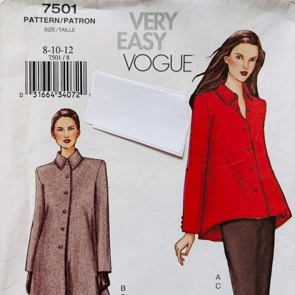VOGUE 7501 VERY EASY women suit 
Brand New sewing pattern Copyright 2001